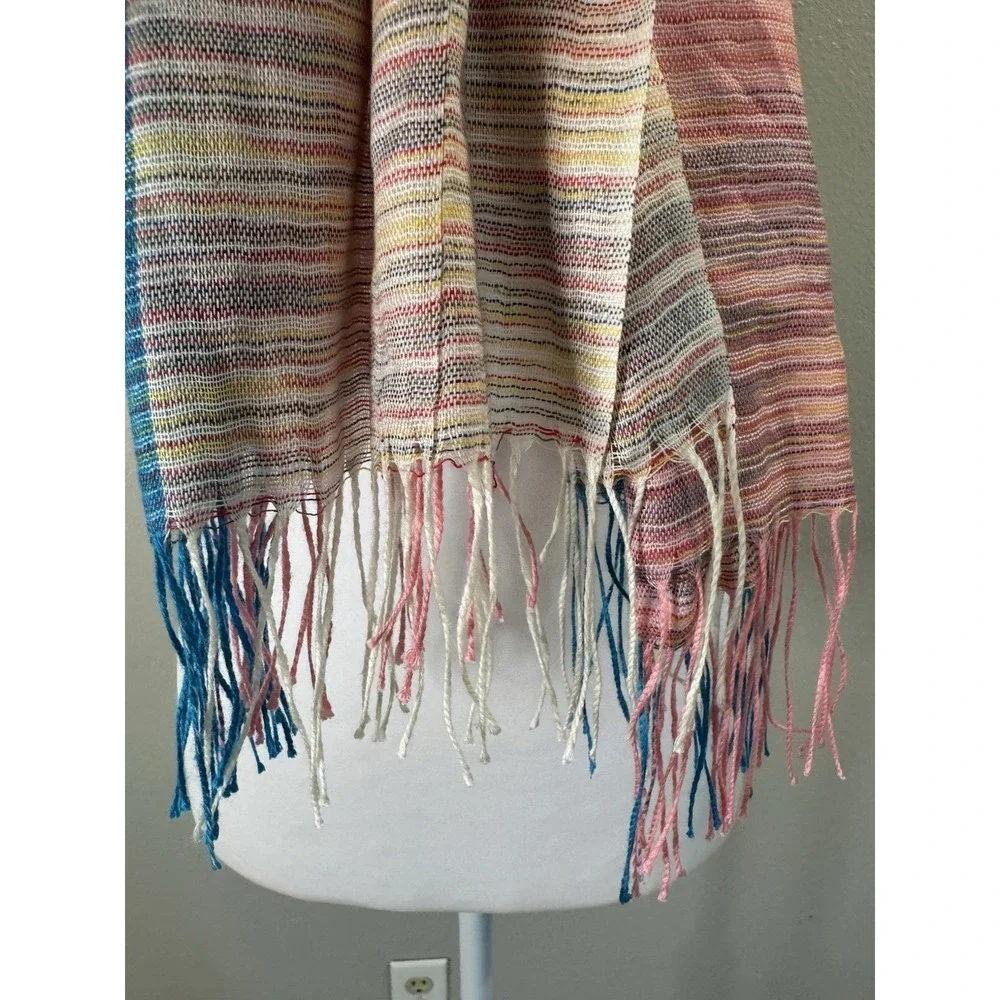 Pashmina Silk 70/30 Striped Scarf Wrap Boho‎ Whimsigoth Lagenlook Colorful 70x24